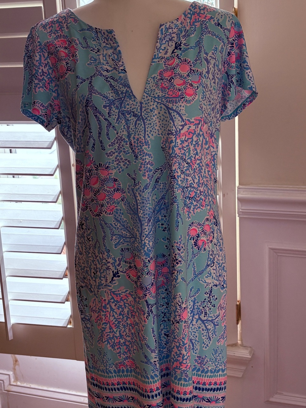 Lilly Pulitzer Light Blue Floral V-Neck Mini Dress with Pink & Blue Accents